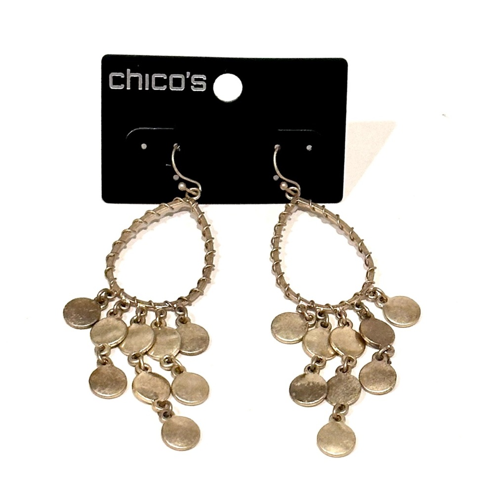 CHICO’s Antiqued Gold Wire-wrapped Disc Dangle Earrings NWT - Picture 5 of 8